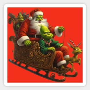 Green Santa and His Mischievous Crew Magnet